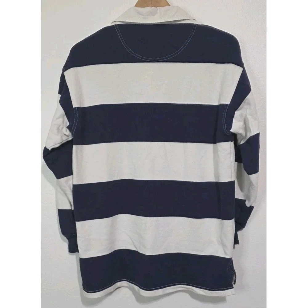 Aerie Prep Rally Rugby Sweatshirt Blue White Striped Oversized XS Pullover EUC - Picture 4 of 8
